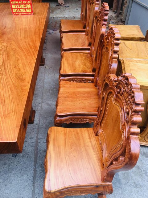bộ bàn ghế ăn gỗ hương đá sơn pu phủ bóng