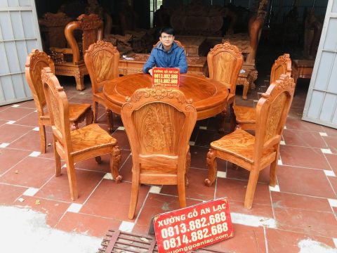 bộ bàn ăn tròn 8 ghế gỗ hương đá hàng vip