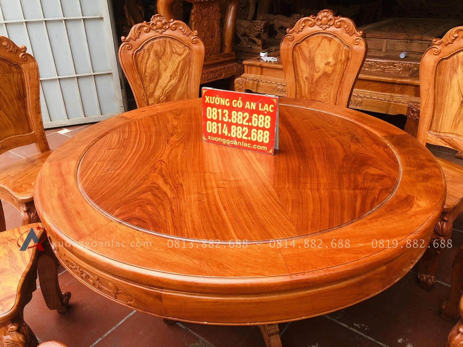 mặt bàn tròn khung ván gỗ hương đá