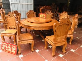 bộ bàn ghế ăn gỗ hương đá 8 ghế