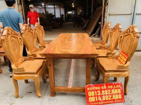 bộ bàn ăn gỗ cẩm đá 6 ghế louis gỗ gõ