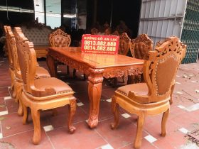 bộ bàn ăn 8 ghế gỗ hương đá bọc đệm