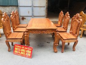 bàn ăn hoàng gia gỗ hương đá 6 ghế sang trọng