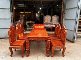bàn ăn hoàng gia 6 ghế hồng hạt gỗ hương đá