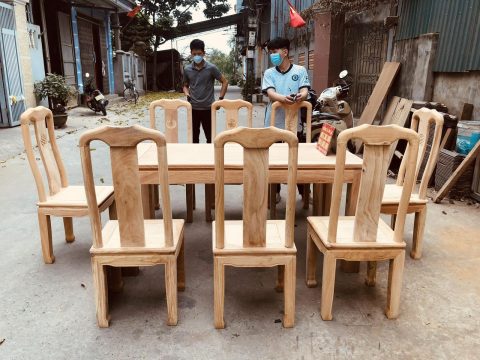 bộ bàn ghế ăn 8 ghế hiện đại gỗ gõ