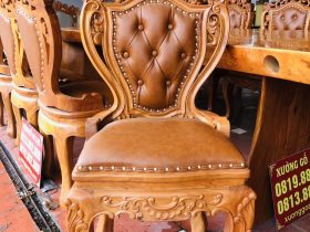 ghế louis hoàng gia có tay gỗ gõ đỏ bọc đệm da cao cấp