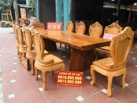 bàn ăn nguyên khối gỗ cẩm 10 ghế louis gỗ gõ đỏ