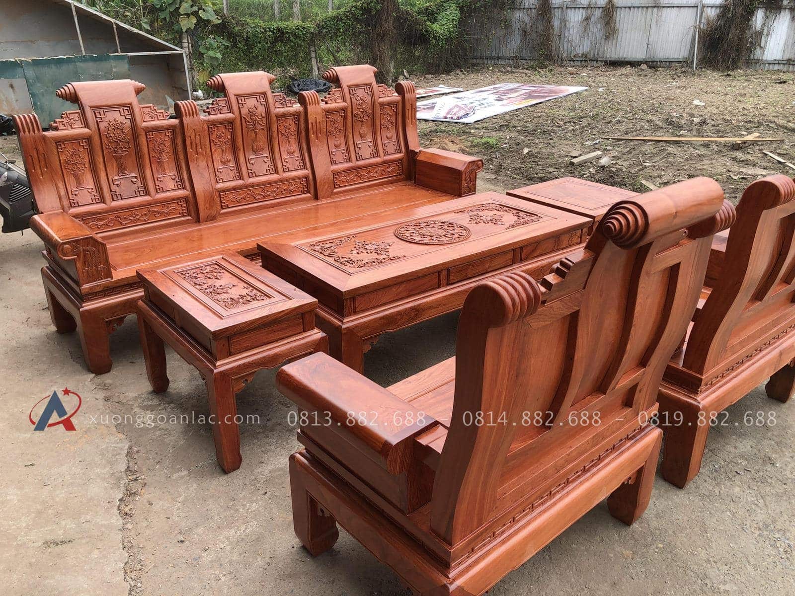 bộ bàn ghế âu á 6 món gỗ hương đá