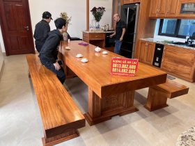 bộ bàn ăn k3 nguyên khối gỗ gõ đỏ