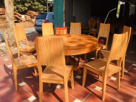 bàn ăn tròn 8 ghế louis gỗ gõ đỏ