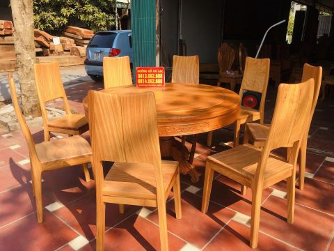 bàn ăn tròn 8 ghế louis gỗ gõ đỏ