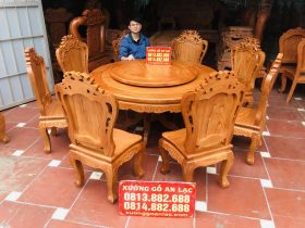 bàn ăn tròn xoay 8 ghế louis gỗ gõ đỏ