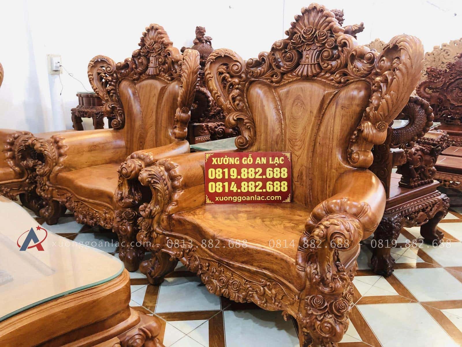 mẫu ghế đơn louis hoàng gia gỗ gõ đỏ