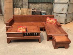 sofa chữ L gỗ gõ đỏ hiện đại