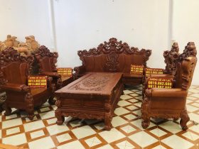 bàn ghế hoàng gia nguyên khối gỗ gõ đỏ 10 món siêu vip