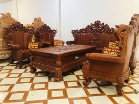 bàn ghế louis hoàng gia 10 món gỗ gõ đỏ