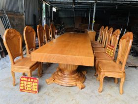 bàn ghế ăn gỗ gõ đỏ nguyên khối