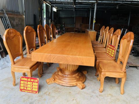 bàn ghế ăn gỗ gõ đỏ nguyên khối