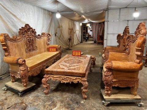 bàn mộc bàn ghế hoàng gia nguyên khối gỗ hương đá 6 món