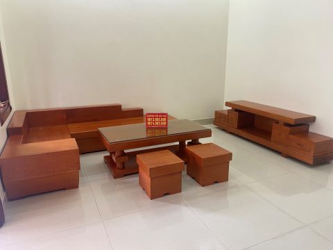 bộ sofa và kệ tivi nguyên khối gỗ gõ đỏ
