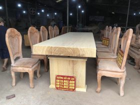 bàn ăn nguyên khối gỗ gõ đỏ 10 ghế