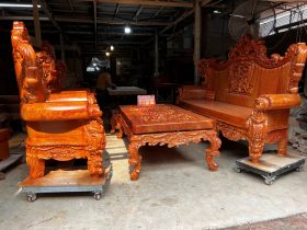 bàn ghế hoàng gia nguyên khối chân 18 6 món gỗ hương đá