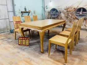 bộ bàn ăn chữ nhật 6 ghế hiện đại gỗ gõ đỏ