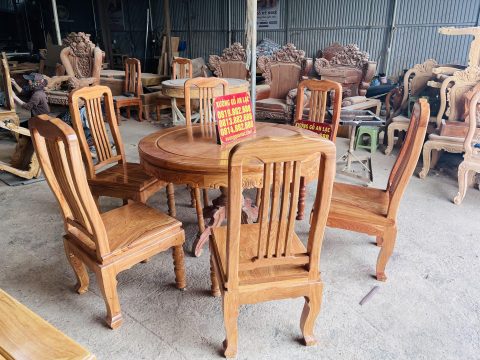 mẫu bàn ăn tròn 6 ghế hiện đại gỗ hương đá