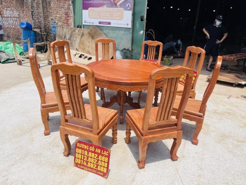 bộ bàn ăn tròn kết hợp 8 ghế chữ lan gỗ hương đá