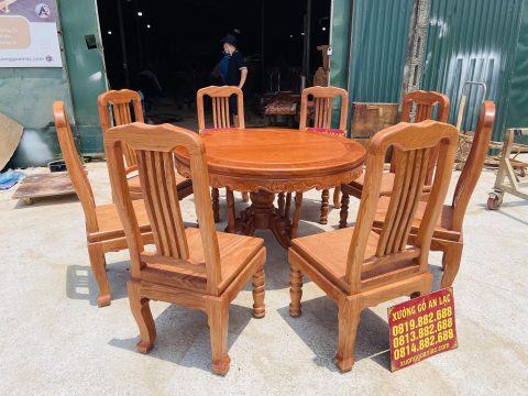 bộ bàn ghế ăn gỗ hương đá 8 ghế