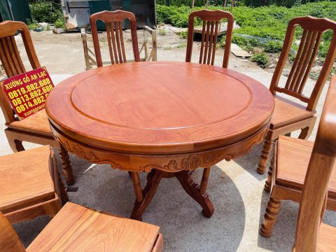 bàn ăn tròn hoàng gia 8 ghế lan gỗ hương đá