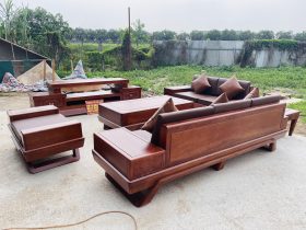 bộ sofa chân hươu và kệ tivi gỗ hiện đại