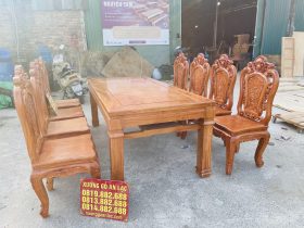 mẫu bàn ăn chữ nhật 8 ghế hồng hạt gỗ hương đá