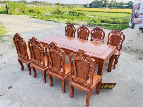 bàn ăn trơn kết hợp ghế louis hoàng gia