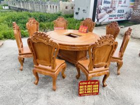 bàn ăn tròn 8 ghế louis hoàng gia gỗ gõ đỏ