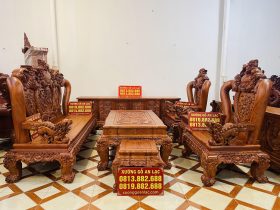 bộ bàn ghế minh quốc nghê 6 món và kệ tivi gỗ hương đá