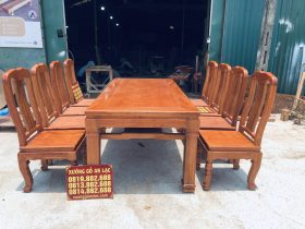 mẫu bàn ăn chữ nhạt 8 ghế lan gỗ hương đá
