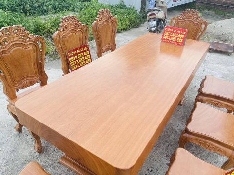 bàn ăn chữ nhật nguyên khối gỗ gõ đỏ
