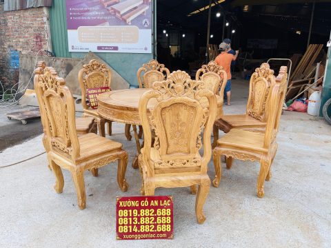 bộ bàn ghế ăn louis hoàng gia gỗ gõ đỏ