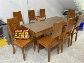 bản mộc bàn ăn nguyên khối gỗ gõ đỏ 8 ghế hiện đại