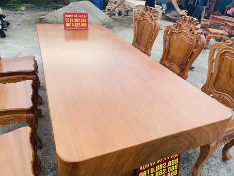 bàn ăn gỗ gõ nguyên khối