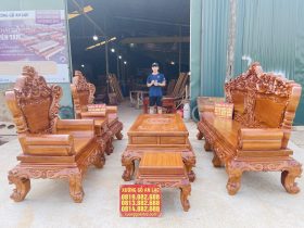 siêu phảm bàn ghế louis hoàng gia nguyên khối 6 món gỗ hương đá