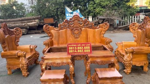 bàn ghế hoàng gia nguyên khối hàng khủng chân 24 gỗ gõ đỏ