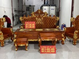 bàn ghế lousi hoàng gia nguyên khối gỗ gõ dát vàng