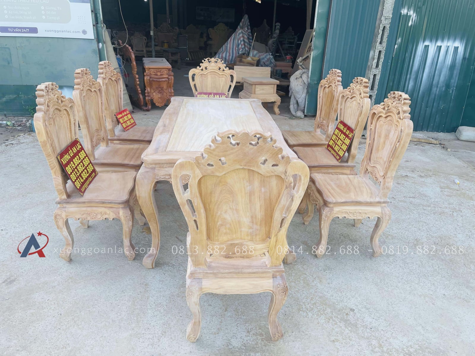 bản mộc bộ bàn ăn louis hoàng gia 8 ghế gỗ gõ đỏ