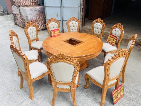mẫu bàn ăn tròn 10 ghế louis