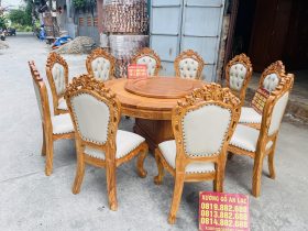 mẫu bàn ăn tròn xoay 10 ghế louis hoàng gia