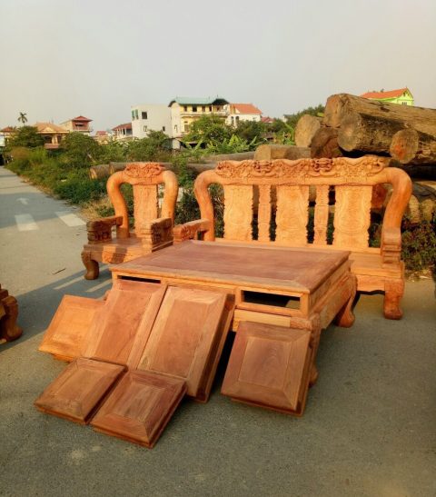 bàn ghế quốc voi cột 16 gỗ hương lào