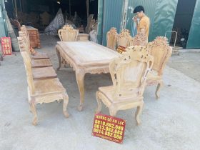 bàn mộc bàn ăn hoàng gia kết hợp 10 ghế louis gỗ gõ đỏ