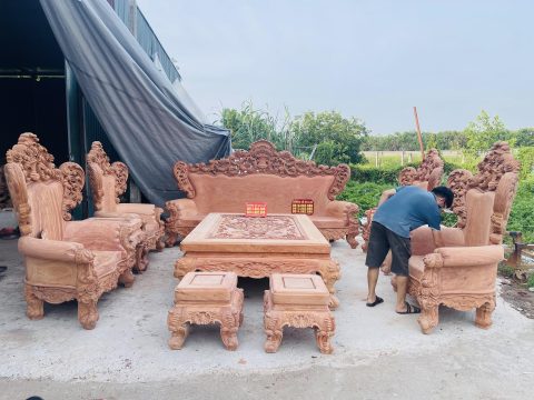 mộc bộ bàn ghế hoàng gia vách tảng 10 món gỗ hương đá